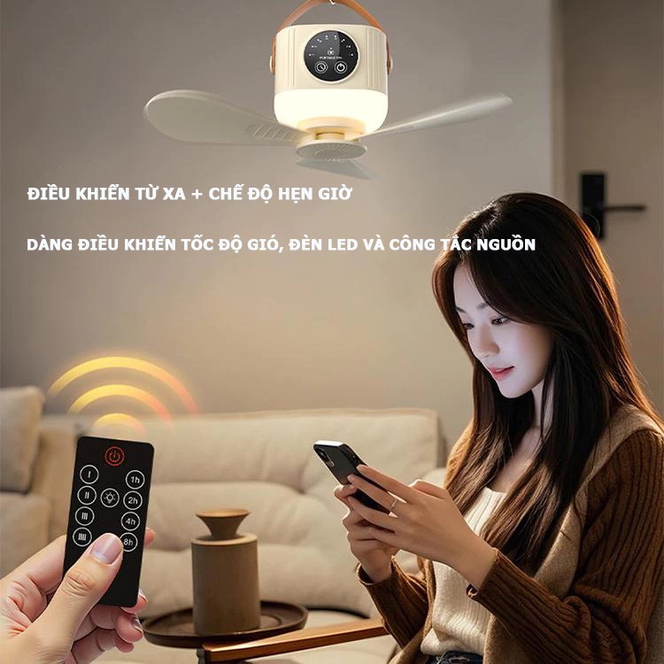 Quạt Trần Mini Có Điều Khiển Sạc Điện D01 1