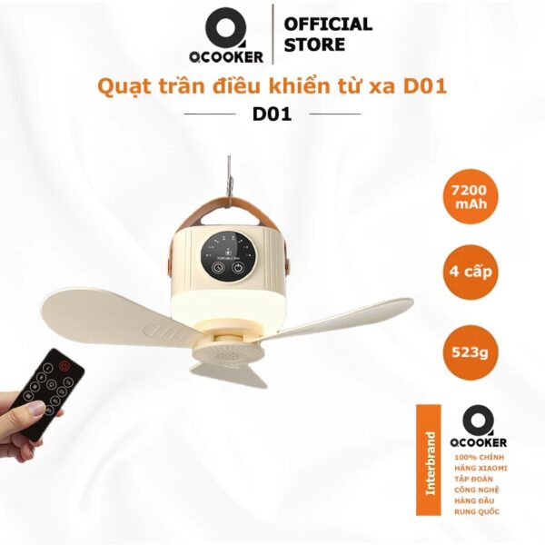 Quạt Trần Mini Có Điều Khiển Sạc Điện D01